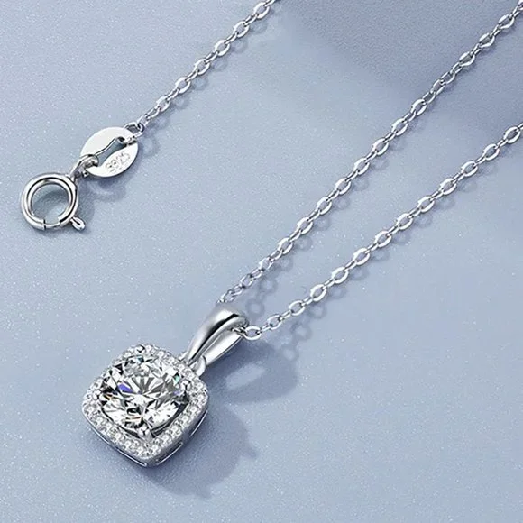 Certified 5ct. t.w. Moissanite Diamond Square Halo Necklace NEW - Picture 6 of 11